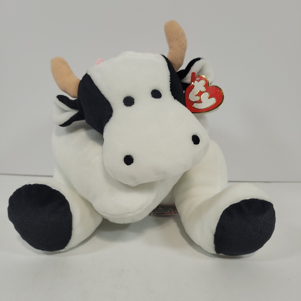 Ty Pillow Pals Moo the Cow Plush White Black Vintage Stuffed Animal 1994